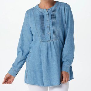 4 Joan Rivers Long Sleeve Denim Shirt Pintuck